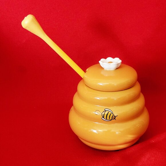 Honey Miel Honey Pot Honey Bowl and Dipper Bees and Honey Dish Bee Hive - Picture 3 of 10